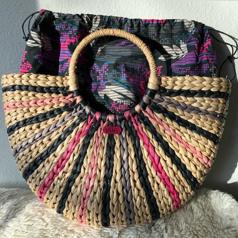 Vans Straw Summer Beach Tote Bag W/ Top Handles - Picture 3 of 5